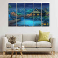 VIBECRAFTS Beautiful Japanese Courtyard at Night Canvas Wall Painting of Five Pieces For Home|Office|Living Room|Gift (PTVC5Pcs4_8692)