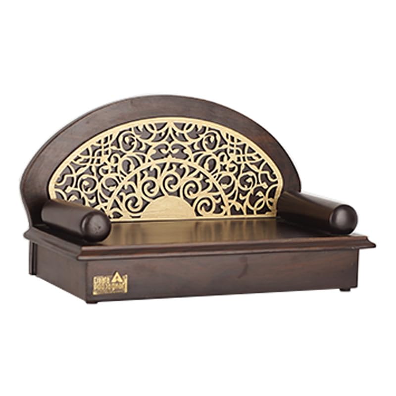 CREATA POOJAGHAR® Vaastu Handcrafted Wooden Asana with Golden Design | Dev Chowki Home Mandir | Perfect for Pooja Room | Home | Office | Wall Mounted Hanging | Made with MDF Material