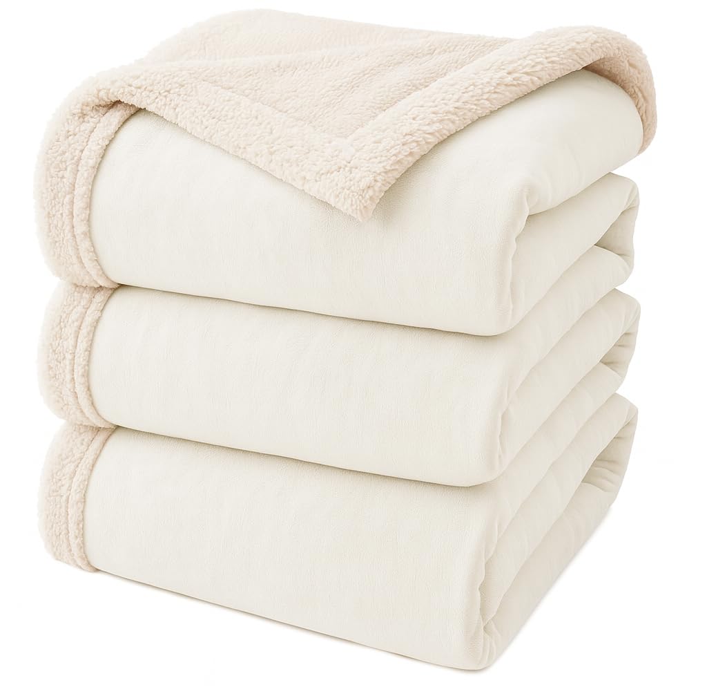 A Brand New - Umi Fleece Sherpa Blanket for Winter Single Bed 500GSM, Ultra Super Soft Comfort & Luxury Flannel for Heavy Winter, Mid Winter & AC Room (60X90 Inches, White & White) Kafalo