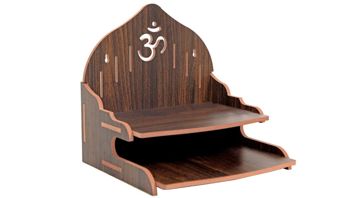nexat Mangal Beautiful Wooden Pooja Stand for Home Pooja Mandir for Home Temple for Home and Office Puja Mandir for Home Wall Mounted Size (H- 28, L- 28, W- 27 CM) (Black)