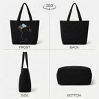 MASQ Premium ToteBag for Women with Zipper | Embroidered Foldable Shoulder Bag with Multiple Pockets | Spacious Handbag for College & Office | Eco-Friendly & Reusable (AP_TB_Tiaraa_Cat_01)