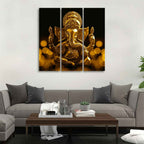 VIBECRAFTS Shree Ganesha 3 Pieces Canvas Wall Painting Fitted With Wooden Frame For Home | Office | Living Room | Gifts (PTVC3Pcs1_9506)