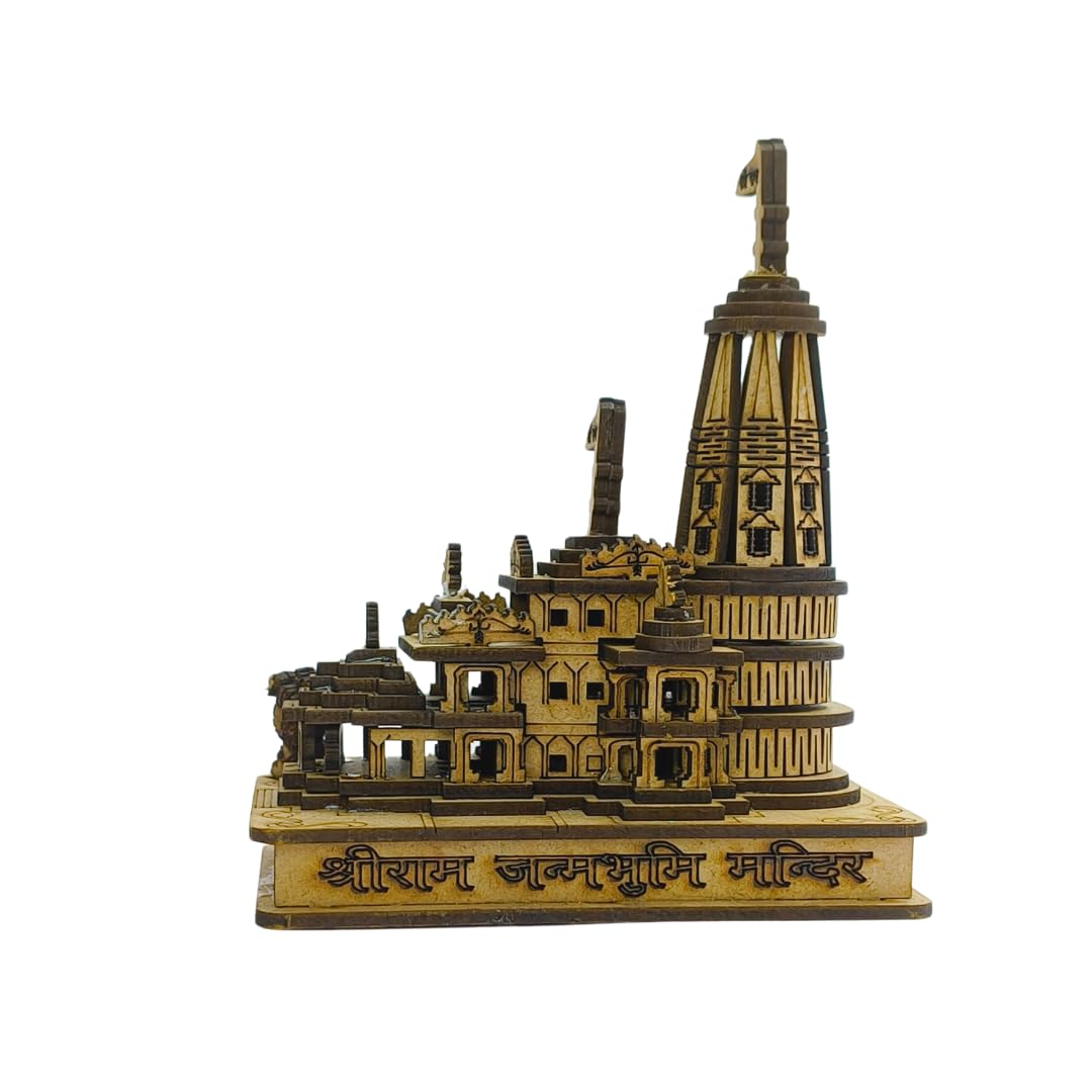 Handmade Wooden 3D Miniature Shri Ram Mandir Ayodhya 3D Model Wooden Temple for Home Decoration, Office, Home, Puja Gift. Shri Ram Janmbhoomi Temple Ideal for Decor and Pooja 5.5D x 9.5W x 11H Cm