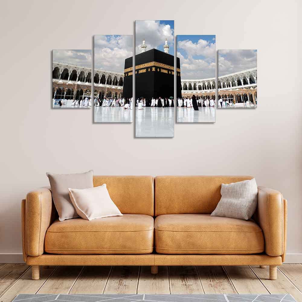 VIBECRAFTS Masjid Al Haram Canvas Wall Painting of Five Pieces Set For Home|Office|Living Room|Gift (PTVC5Pcs1_5520N)