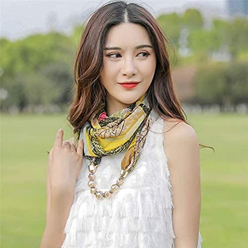 Malvina Plain Design Necklace Scarf For Women Fashion Pearl Necklace Wrapped Chiffon Scarf (Black)
