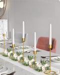 NOVELTY INDIA Set of 4 Candle Holder, Candlestick Holders Taper Candle Holder, Gold Metal Candle Stand for Home & Decor Candle Stick Holders.