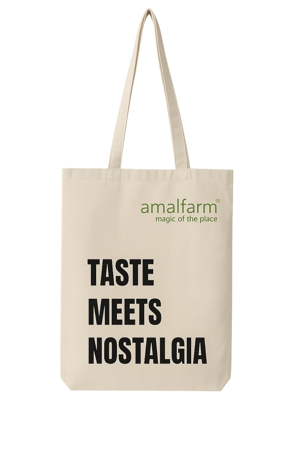 Amalfarm Cotton Canvas Tote Bag – 12x16x2 inch | Eco-Friendly Reusable Shopping Bag with Handle | “Taste Meets Nostalgia” Print | Sturdy & Lightweight for Daily Use, Grocery, Books & More