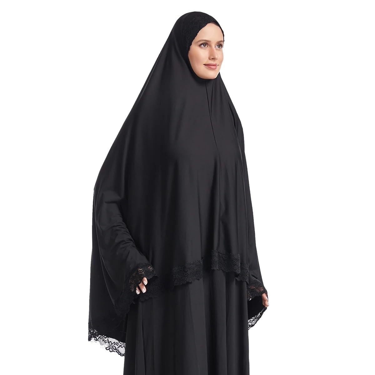 ICW Women Stretchable Jersey Jilbab Cum Prayer khimar Hijab (Free Size) 42 Inch (Black)
