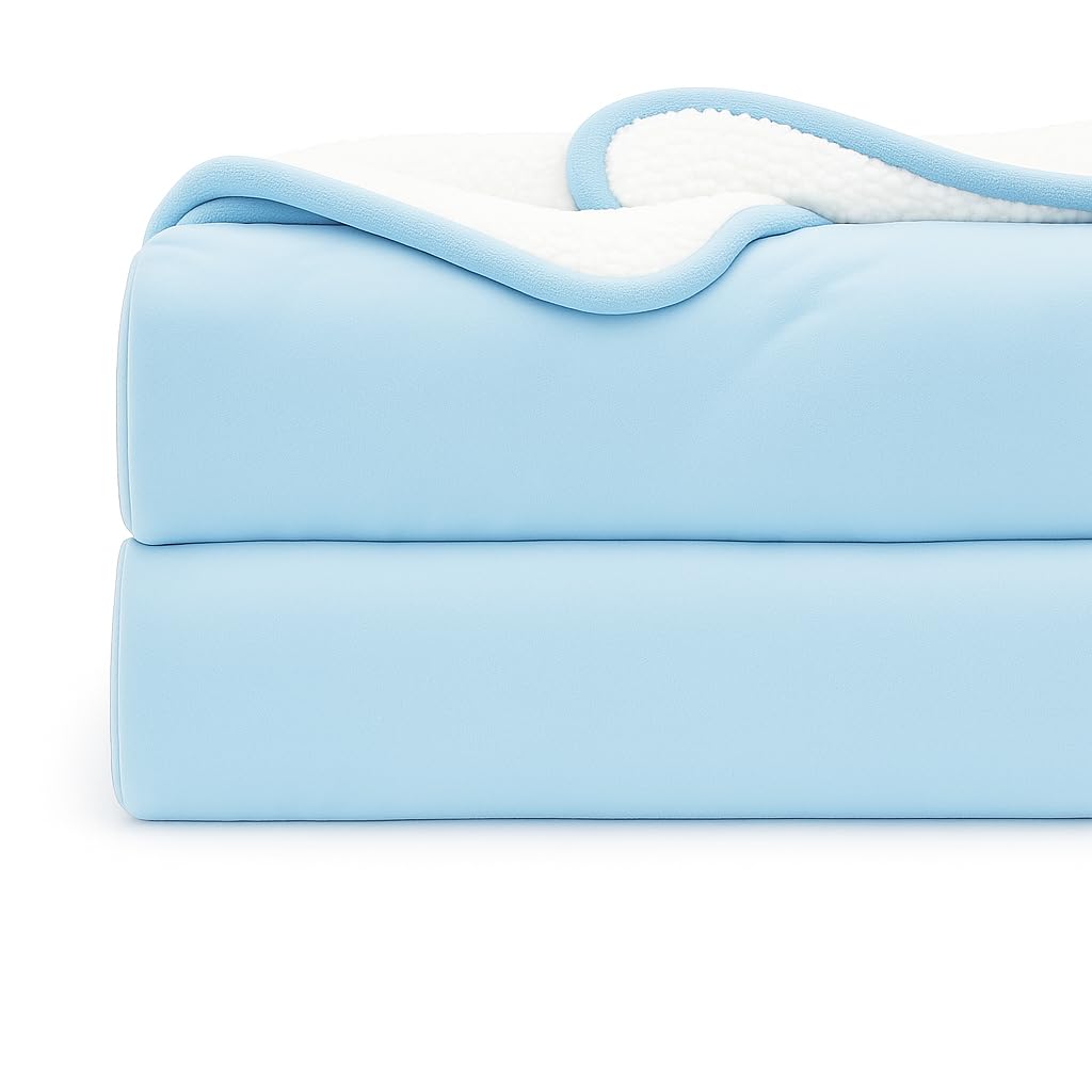 CHANDRAVATI Sherpa Blanket | Polyester Micromink Flannel for Single Bed | Soft, Cozy & Lightweight Solid Plain Bedding for Winter & AC Use (Sky Blue, Single, 200 TC) Kafalo