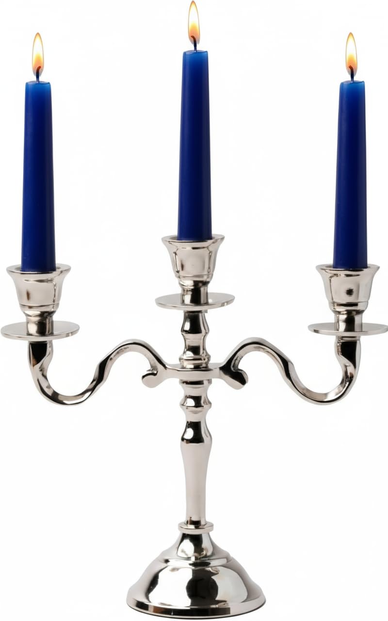 PURESTORY Candle Holder | Mini 3 Arm Taper Candle Holder | Silver Aluminium | Heat Resistant | Candlesticks for Home Decor, Wedding, Party, DinningTable Centerpiece, Church Altar & Festive Occasions