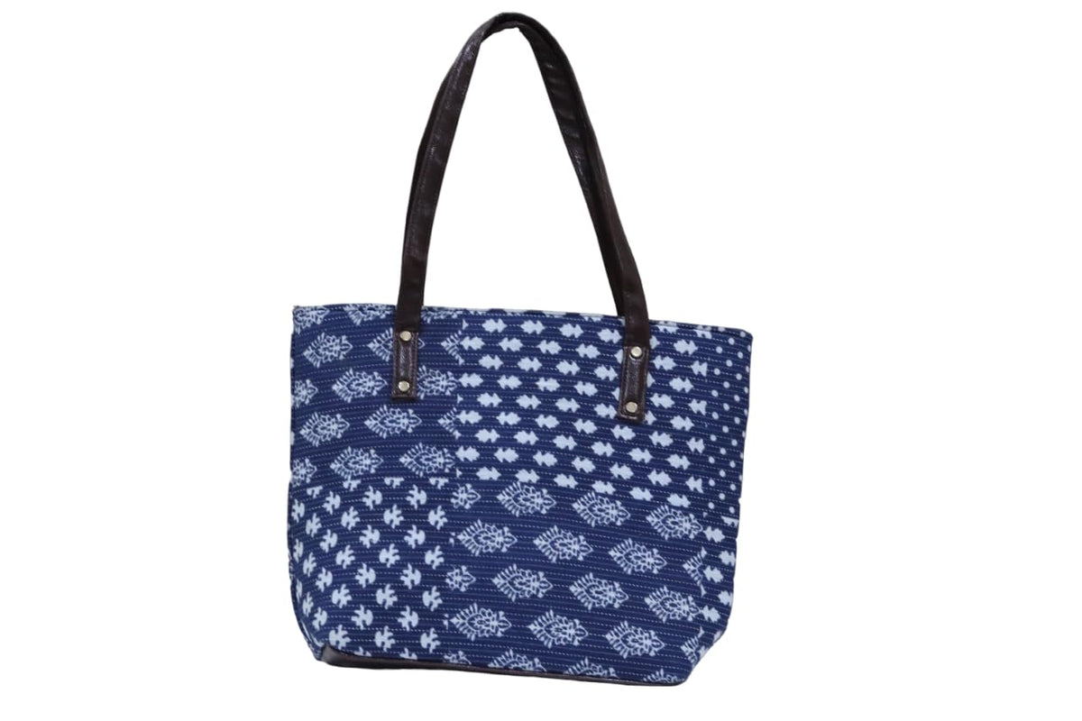 SHIVKARI Women's Ladies Traditional Ikkat Cotton 5 Pieces Combo Bag (Blue & White)