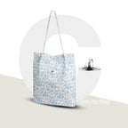 Lyrovo Women Corduroy Shoulder Tote Bag for Work Beach Travel and Shopping Grocery (Blue Flower)