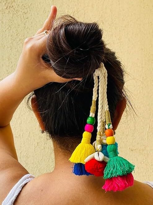 Zippy Flora Boho Handmade Colorful Jura Hair String for Navratri, Ethnic look, Bohemian styling, Colorful hairband for women & girls (Multicolor Boho, Boho Jura String)