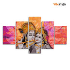 VIBECRAFTS Colorful Wall Painting of Radha Krishna of Five Pieces For Home|Office|Living Room|Gift (PTVC5Pcs1_5542)