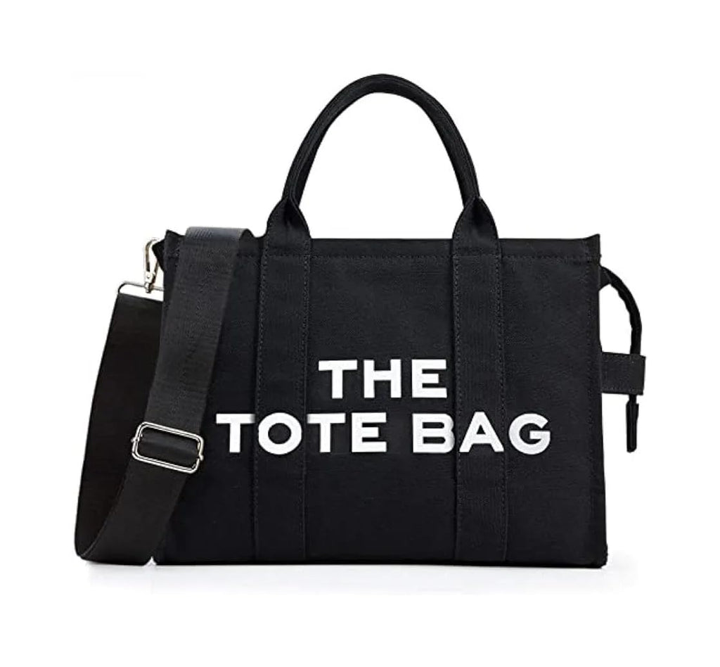MAIRO LIFESTYLE Women Canvas The Tote Bag with Zipper Small Purse Crossbody Bag Top Handle Traveler Handbag (Black)