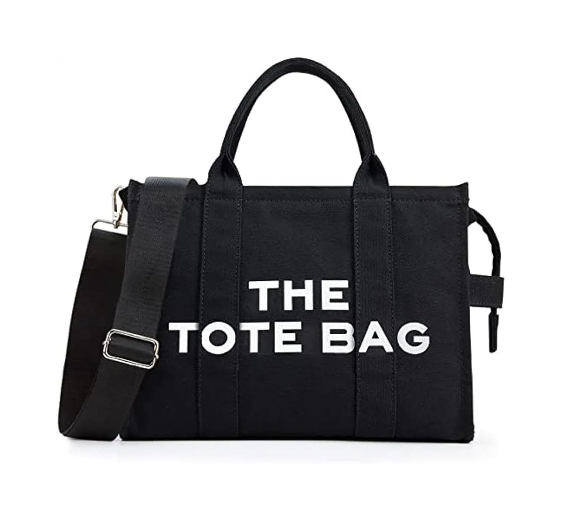 MAIRO LIFESTYLE Women Canvas The Tote Bag with Zipper Small Purse Crossbody Bag Top Handle Traveler Handbag (Black)