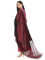 DUPATTA BAZAAR Women's Black & Red Striped Blended Silk Dupatta