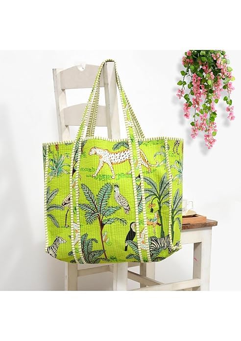 Cotton Tote Bag for Women & Men, Reusable Canvas Shoulder Bag, Lightweight Eco-Friendly Shopping Bag, Casual Handbag for Office, College, Travel, Grocery, Daily Use Carry Tote - (Light Green)