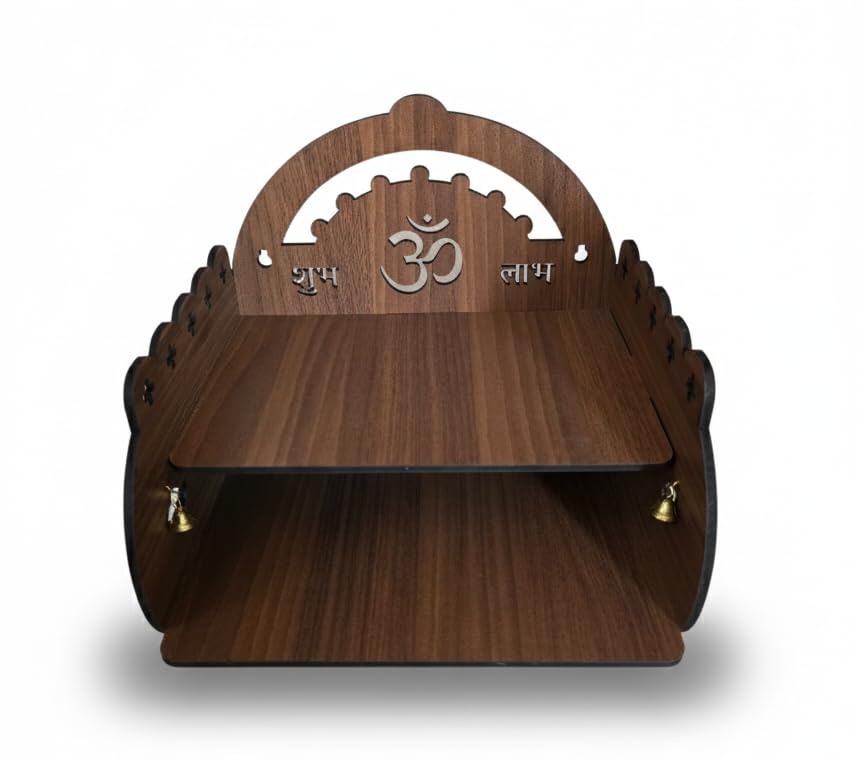 Bindian Wooden Pooja Mandir for Home Wall Mounted | Wooden Table Top God Temple | Pooja Stand for Home | Puja Mandir | Puja Unit for House | Temple for Office (Temple 7)