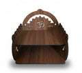 Bindian Wooden Wall Hanging Temple (Pooja Mandir) | Two-Tier Altar with Engraved 'Om' and 'Shubh Labh' | Decorative Brass Bells | Dark Brown Finish | Ideal for Home, Office, and Diwali Gifting