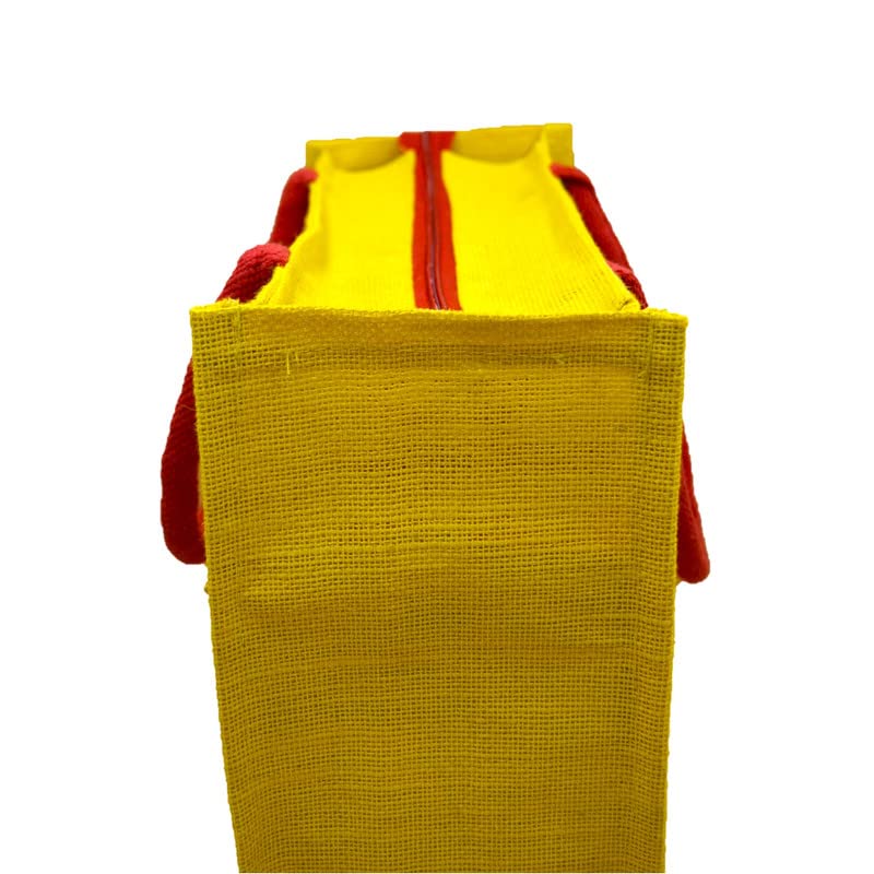 JUTEKA Yoga Print Eco Friendly Jute Bag for Shopping, Lunch, Tiffin, Office, Grocery with Zip Closure and Padded Cotton Handles…