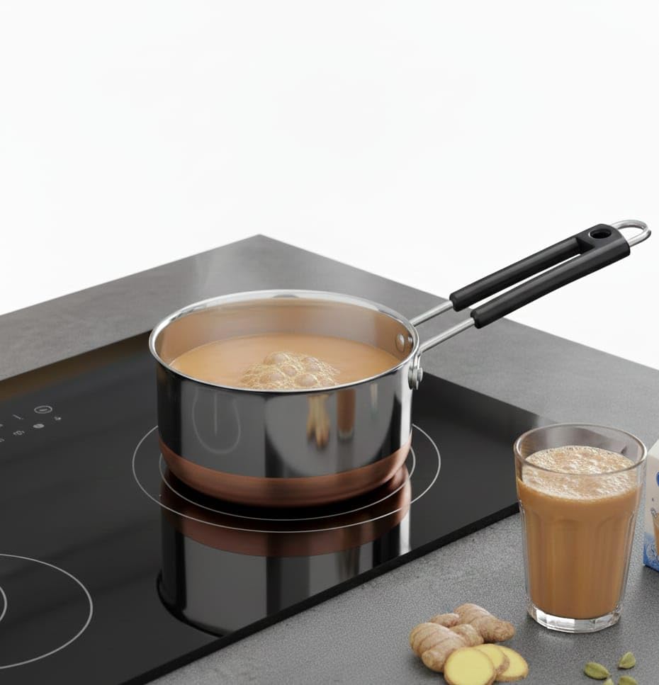 BL Kitchen Mart Copper Bottom Sauce Pan | Stainless Steel Tea & Milk Pan with Lid & Handle | Durable Kitchen Tope | Gas Stove Compatible | 2.5 Litre