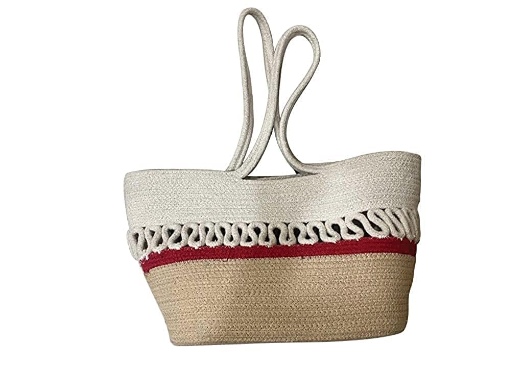 ROSSLYN Big Eco-Friendly Reusable Jute&Cotton Bag for Cloth Shopping Bags for Daily use Market Carry Milk Grocery Fruits Vegetable with Reinforced Handle jhola Bag (white beige)