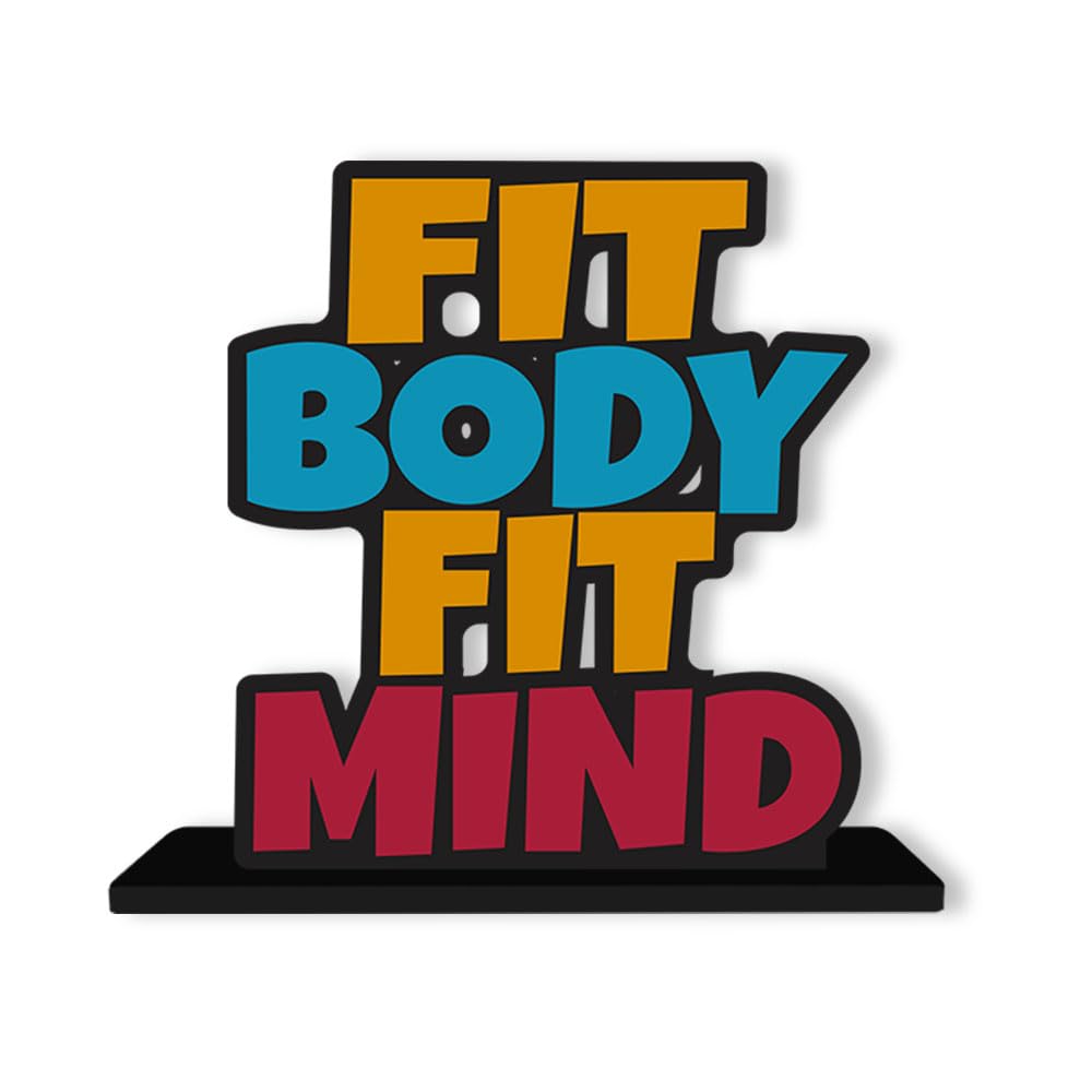 Artvibes Wooden Idols and Figurine Fit Body Fit Mind Fitness Positive Quotes Table Decor for Office Desk Showpiece | Home Decoration | Living Room | Modern Gifting Items (SP_1166), Inspirational
