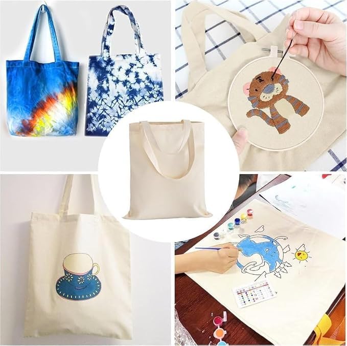 VPP Tote Bag - Reusable Cotton Bag - 44 cm Height * 36 cm Breadth with 30 cm Long Handle - Half White Color - 2pcs