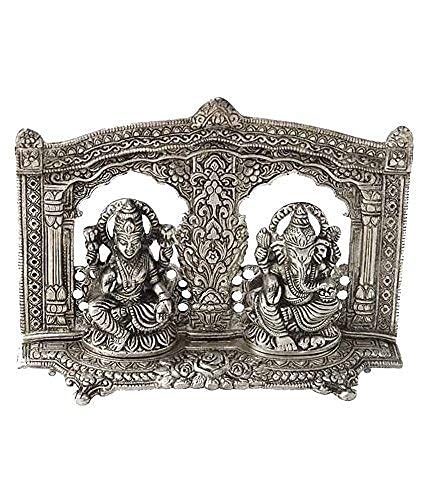 Prince Home Decor & Gifts White Metal Siver Plated Royal Laxmi Ganesh Mehrav Diya God Idol