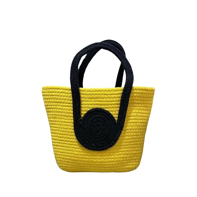 BEAUTIFUL HOMMIES Attractive Large Tote - Summer, Beach & Boho Bag - Handmade Jute & Bamboo - Yellow-Black