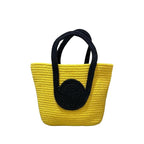 BEAUTIFUL HOMMIES Attractive Large Tote - Summer, Beach & Boho Bag - Handmade Jute & Bamboo - Yellow-Black