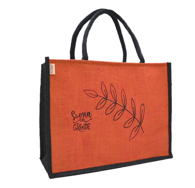 JUTEKA Printed Jute Bag for Lunch, Office, Grocery, Picnic, Tiffin, Shopping Hand Bag with padded cotton handles…