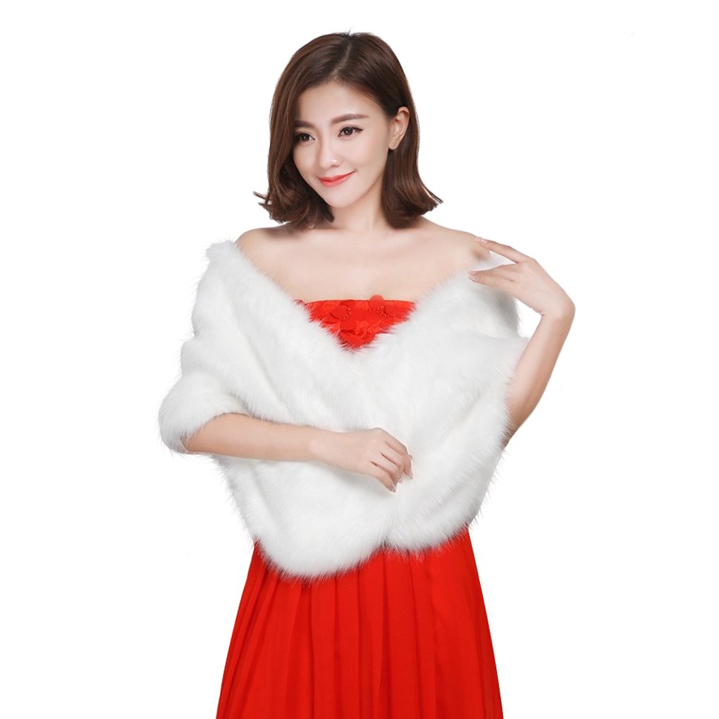 Fakeface Women Winter Classic Faux Fur Capelets Shawls Soft Bridal Shoulder Cape Wraps Tippet White