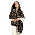 Alexvyan Satin Silk Summer Scarves 170 x 84 cm, Black and Gold Geometric Pattern with Stitched Border, Lightweight Fashion Scarf for Women Sun Protection Stole