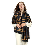 Alexvyan Satin Silk Summer Scarves 170 x 84 cm, Black and Gold Geometric Pattern with Stitched Border, Lightweight Fashion Scarf for Women Sun Protection Stole