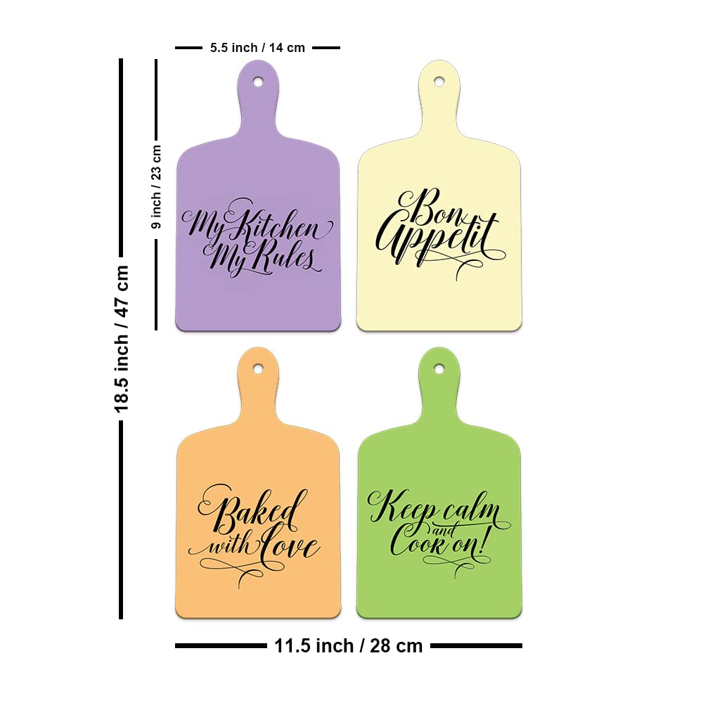 Artvibes Cooking Quotes Designer Wooden Wall Hanging for Home Decor | Gifts | Wall Decoration Items for Kitchen | Decorative Items for Home | Artworks Wall Hangings(WH_5604N) Set of 4