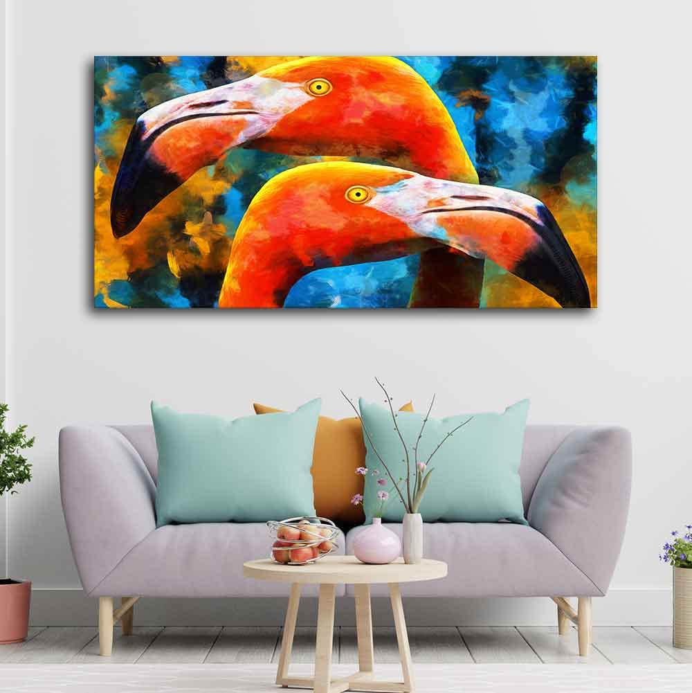 VIBECRAFTS Canvas Paintings for Living Room Drawing Room Flamingo Couple Canvas Wall Painting Fitted With Wooden Frame for Home | Office | Gift (PTVCH_2437)