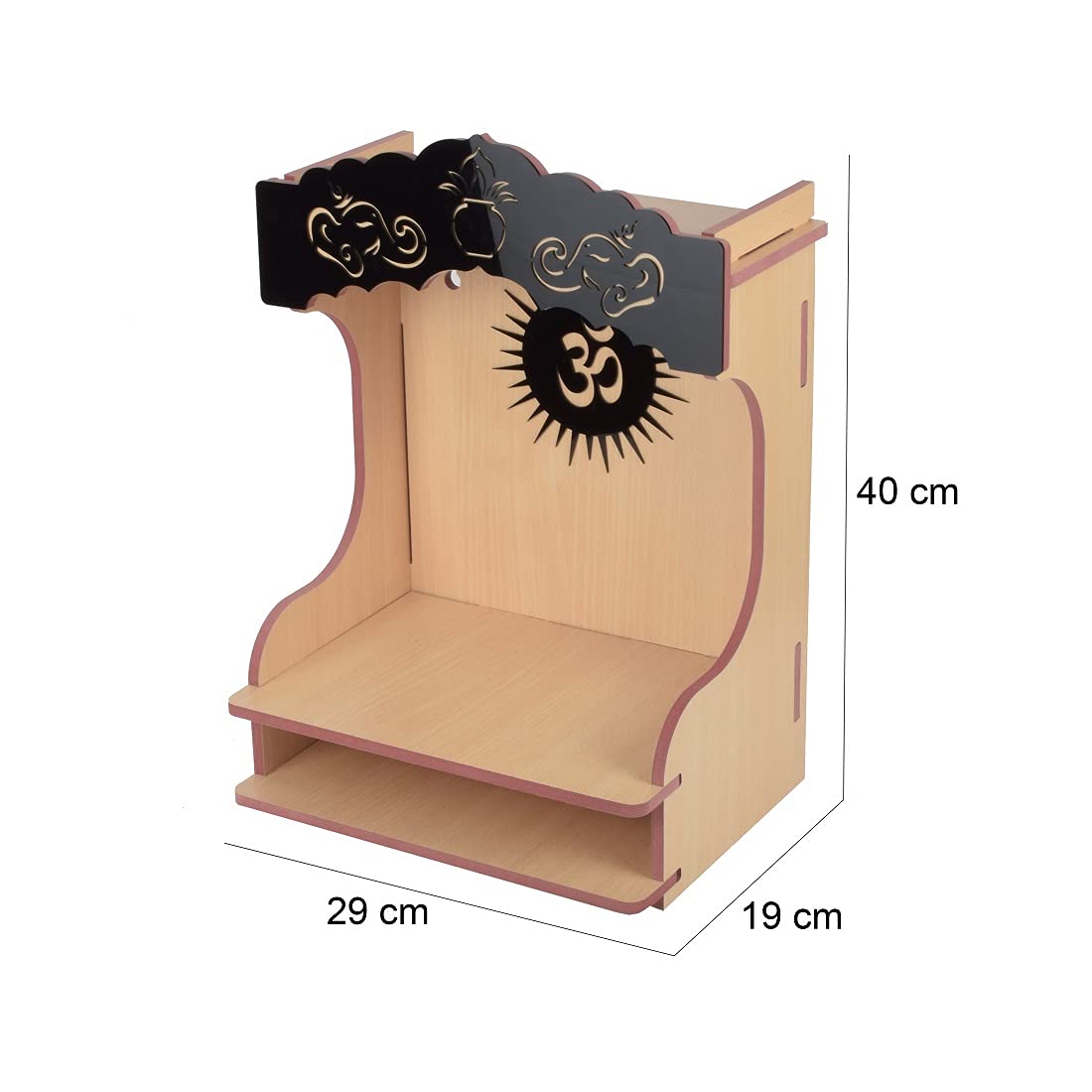 YIXT MDF Wooden Temple for Home with LED Light & Storage | Wall Mount & Tabletop Pooja Mandir | Spacious Shelf with Spot Light