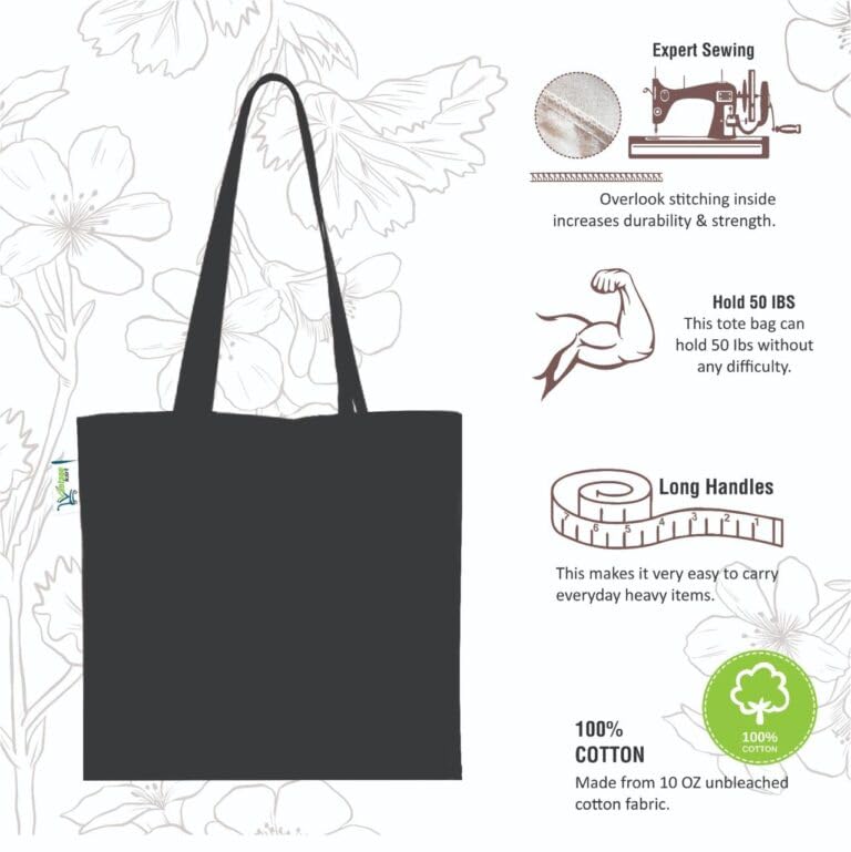VantageKart 10 oz 16 x 16 Square Black Cotton Plain Tote Shopping Bags | Heavy Duty, Washable, Eco Friendly Canvas Tote Bag with zip – Set of 2