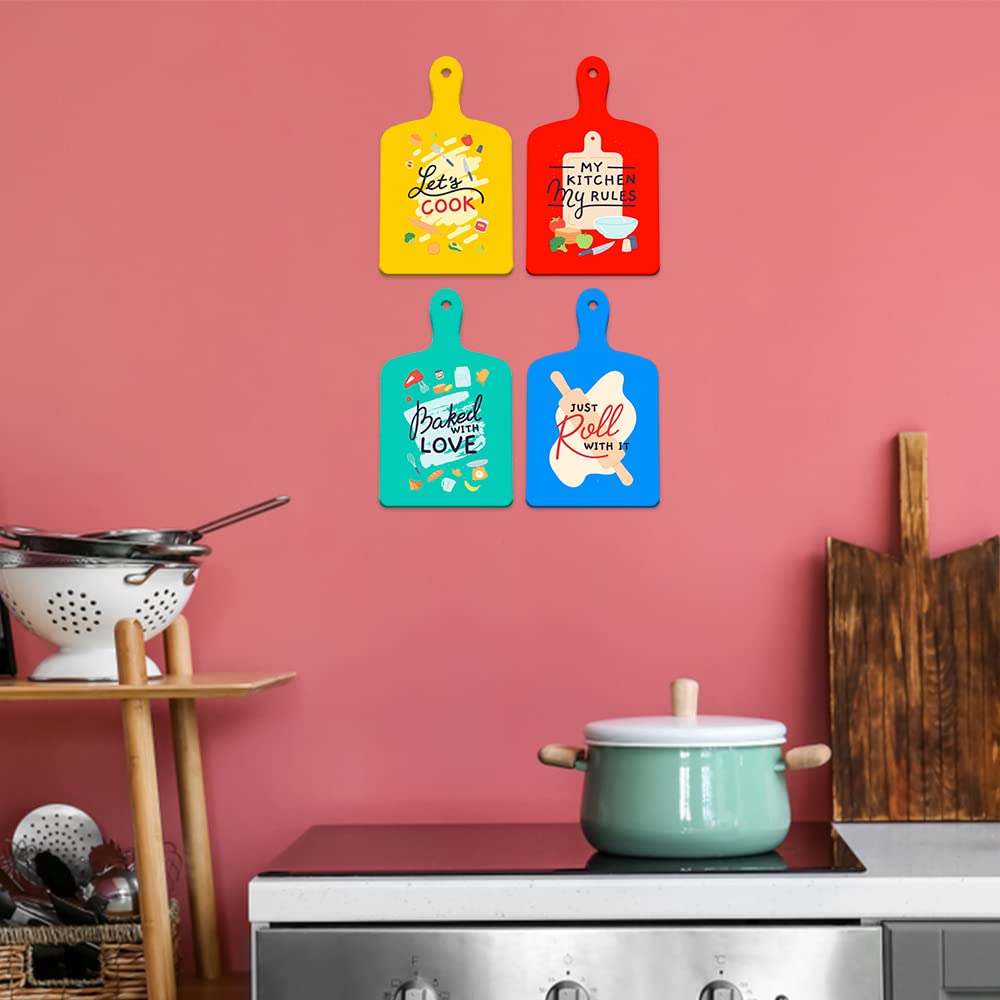 Artvibes My Kitchen My Rules Printed MDF Wooden Wall Art For Cafe | Kitchen | Restaurants | Quotes Decor | Kitchen Quotes Wall Hanging | Wall Sculpture | Signs & Plaques | Gift (WH_5607N), Set of 4