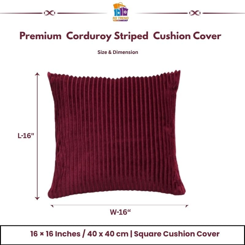 RD TREND® Cushion Cover Set of 2, Decorative Sofa Living Room Home Square Cushion Covers 16 Inch x 16 Inch, Aesthetic Corduroy Striped Double Sided (Marron)