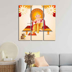 VIBECRAFTS Beautiful Ganesh Ji 3 Pieces Canvas Wall Painting Fitted With Wooden Frame For Home | Office | Living Room | Gifts (PTVC3Pcs1_9582)