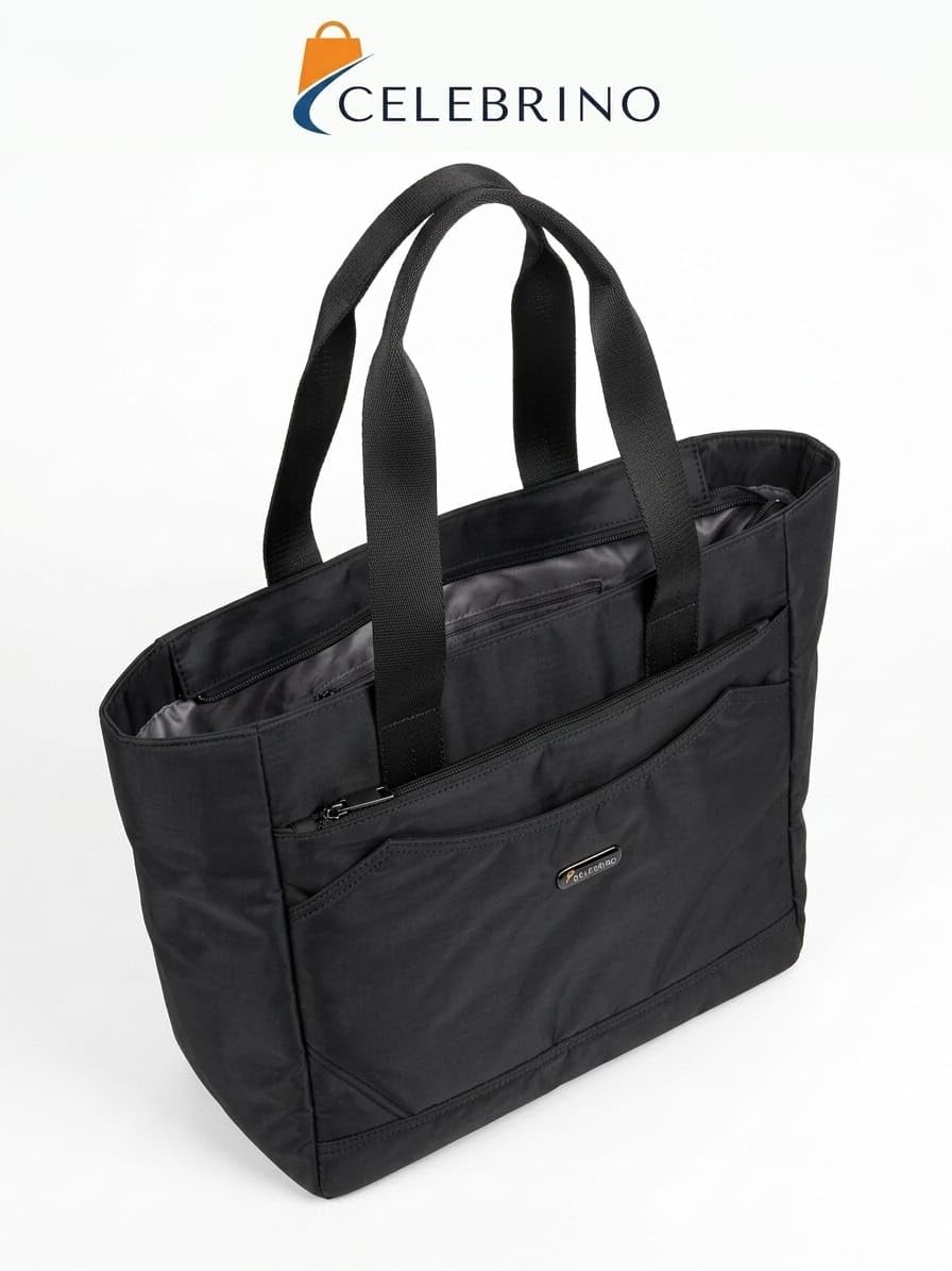 CELEBRINO Spacious Tote Handbag for Women | Nylon Hand Bags with Multiple Zip Compartments | Waterproof Large Shoulder Bag for Office, College, Travel & Shopping | Multi Pocket Zipper Handbags