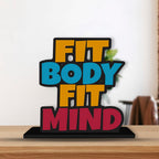 Artvibes Wooden Idols and Figurine Fit Body Fit Mind Fitness Positive Quotes Table Decor for Office Desk Showpiece | Home Decoration | Living Room | Modern Gifting Items (SP_1166), Inspirational