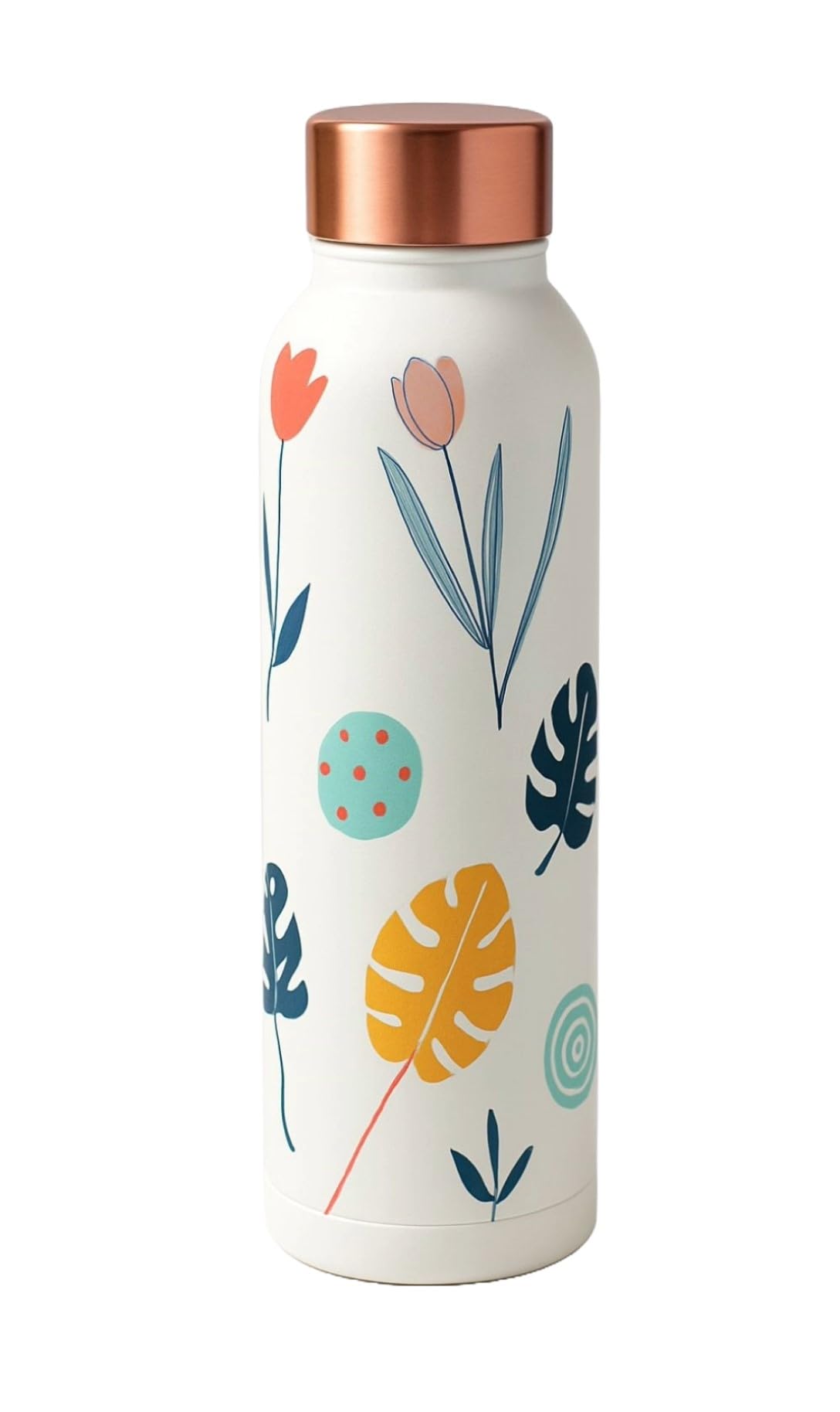 KC Pure Copper Designer Water Bottle with Leak Proof Protection, Ayurveda Health Benefits. (1000ml, 1Unit) with Leaf Print Design