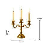 PURESTORY Candle Holder | Mini 3 Arm Taper Candle Holder | Gold Aluminium | Heat Resistant | Candlesticks for Home Decor, Wedding, Party, DinningTable Centerpiece, Church Altar & Festive Occasions