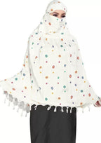 Vinsh Enterprise Cotton Long Scarf Cum Mask Scarves Usable for Vehicle Driver | White Printed Design | Universal Size | For Girl & Women | Soft & Breathable Sun Protection (Square Triangle)