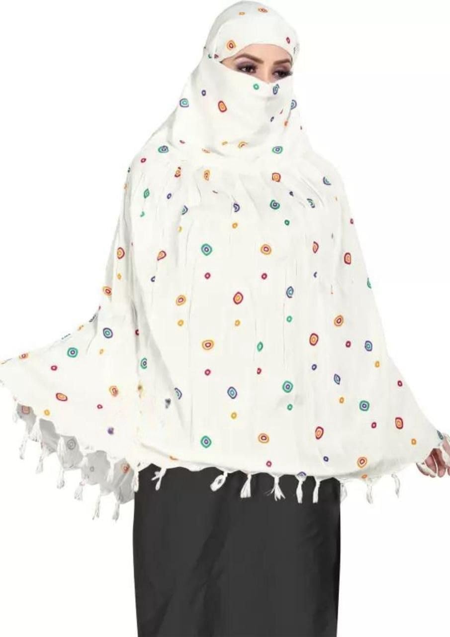 Vinsh Enterprise Cotton Long Scarf Cum Mask Scarves Usable for Vehicle Driver | White Printed Design | Universal Size | For Girl & Women | Soft & Breathable Sun Protection (Square Triangle)