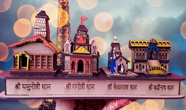 The Himalayan River Wooden Chardham Temple Model, for Home Decor Showpiece Gifting Items